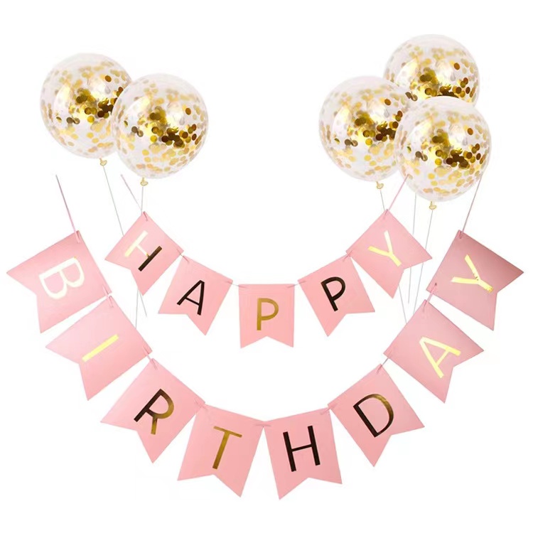 Set 6 Phụ Kiện Trang Trí Sinh Nhật Hình Lá Cờ Chữ Happy Birthday