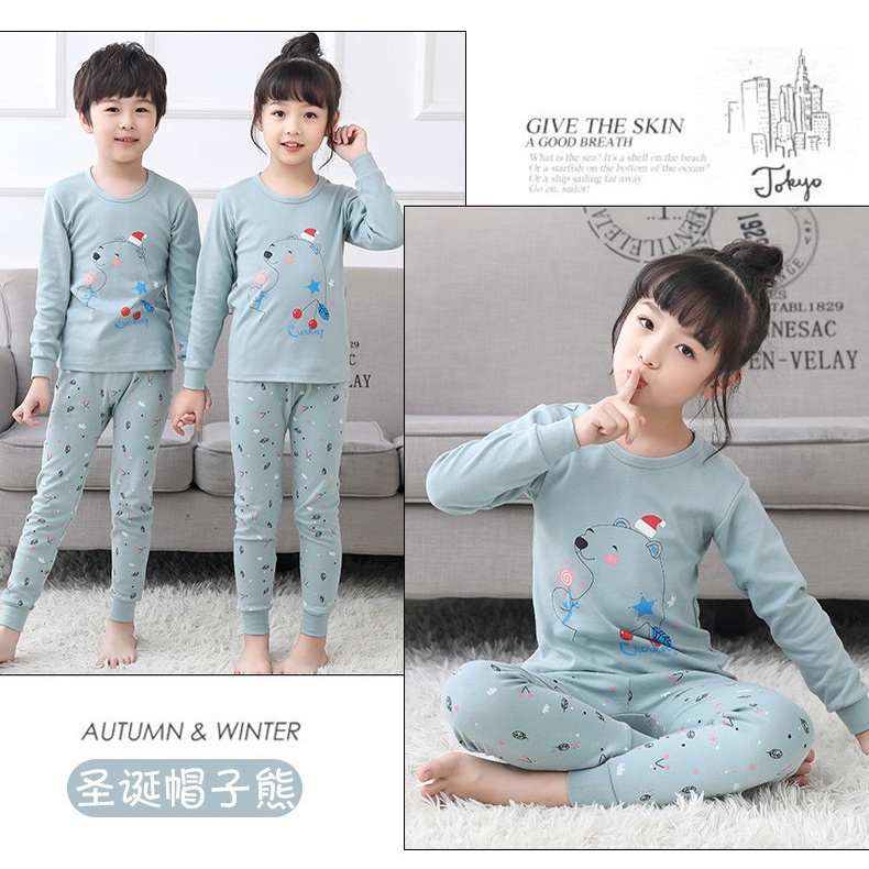 Bộ Đồ Ngủ Tay Dài Chất Liệu Cotton 100-160cm Thời Trang Xuân Thu Cho Bé