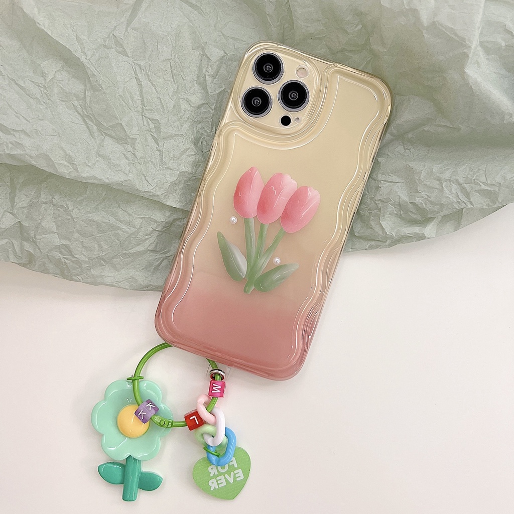 Ốp Điện Thoại Silicon Tpu Mềm Hình Hoa Tulip Gắn Dây Đeo Cổ Tay Chống Sốc / Thất Lạc Cho iPhone 11 12 13 Pro XS Max X XR