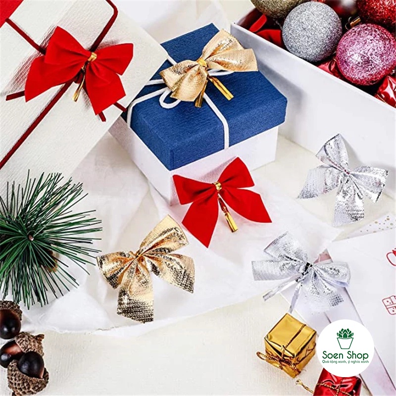 |FREESHIP|Phụ kiện NƠ ĐỎ GẮN trang trí Noel, Giáng sinh- Phụ kiện trang trí cây xanh để bàn làm việc, mô hình tiểu cảnh