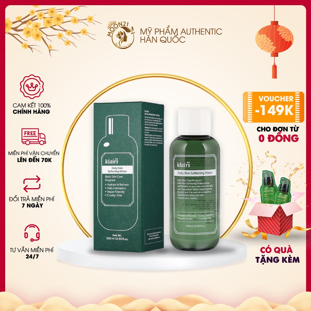 Nước hoa hồng Klairs MOON21 Toner Klairs dưỡng ẩm dịu da loại bỏ da chết Klairs Daily Skin Softening Water 500ml