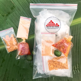 Combo 80b bánh tráng lá chuối và 20b phơi sương muối nhuyễn túi zip và 2kg bánh tráng rìa phơi sương