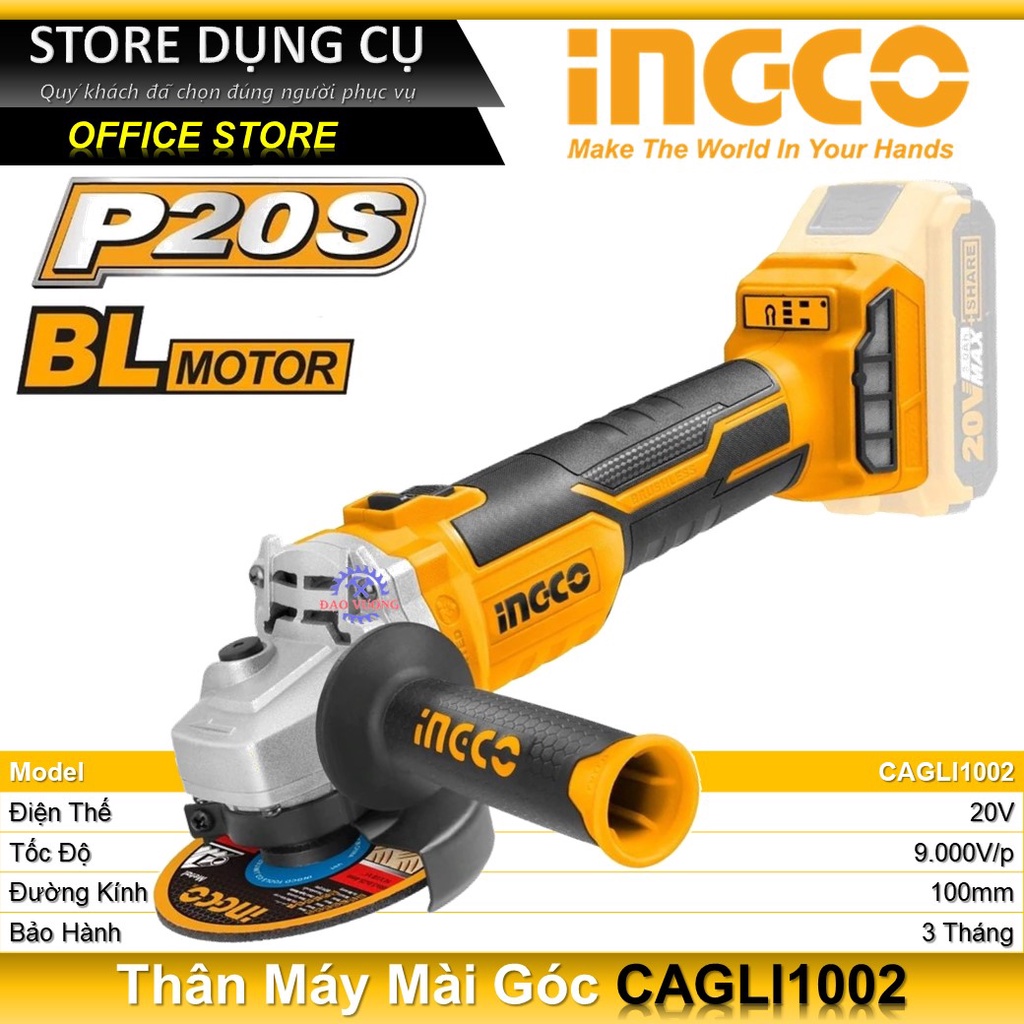 20V Thân Máy mài góc dùng pin 100mm INGCO CAGLI1002 | Động cơ không chổi than