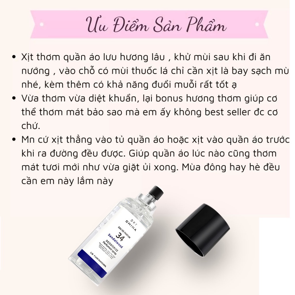 Xịt thơm quần áo DKY 80ml mùi thơm nhẹ nhàng dễ chịu lưu hương lâu avaskincare