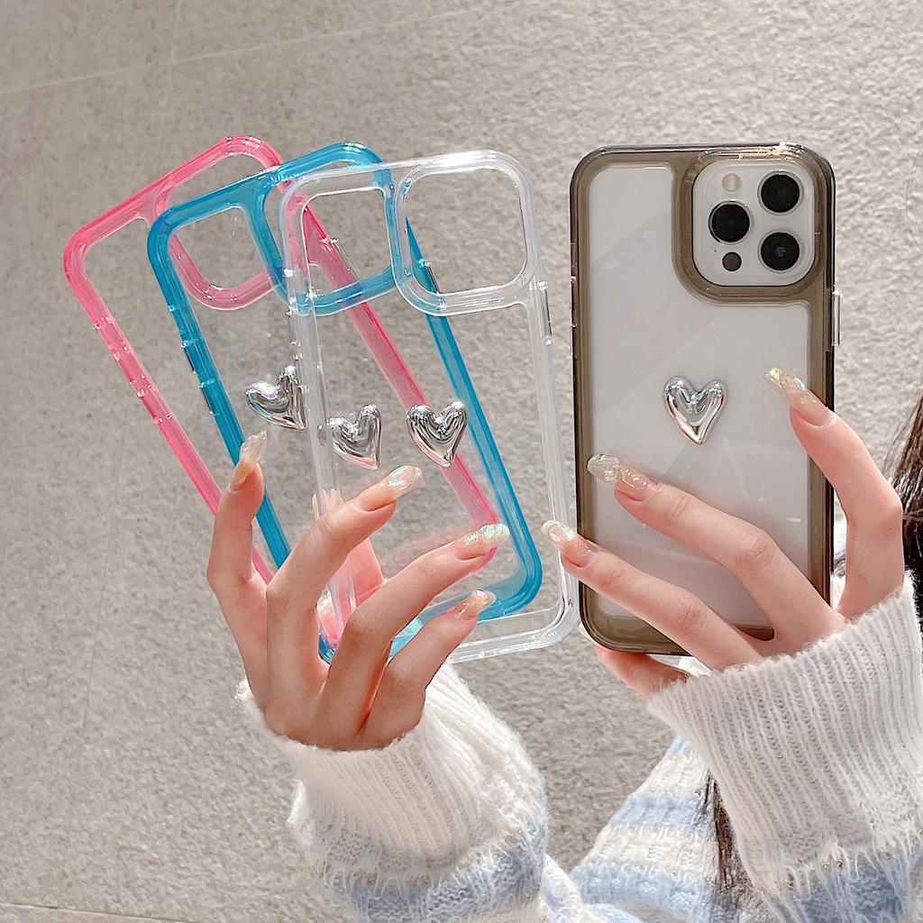 Ốp Điện Thoại Acrylic Họa Tiết Trái Tim/Không Gian 3D Cho IPhone 13Promax 12 11 7Plus X Xs Max XR