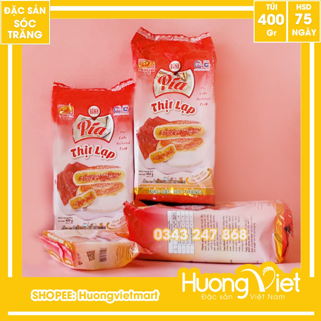 Bánh pía thịt lạp Tân Huê Viên 400g, bánh pía nhân măn, bánh pía Sóc Trăng chính hãng túi 4 bánh bao bì riêng