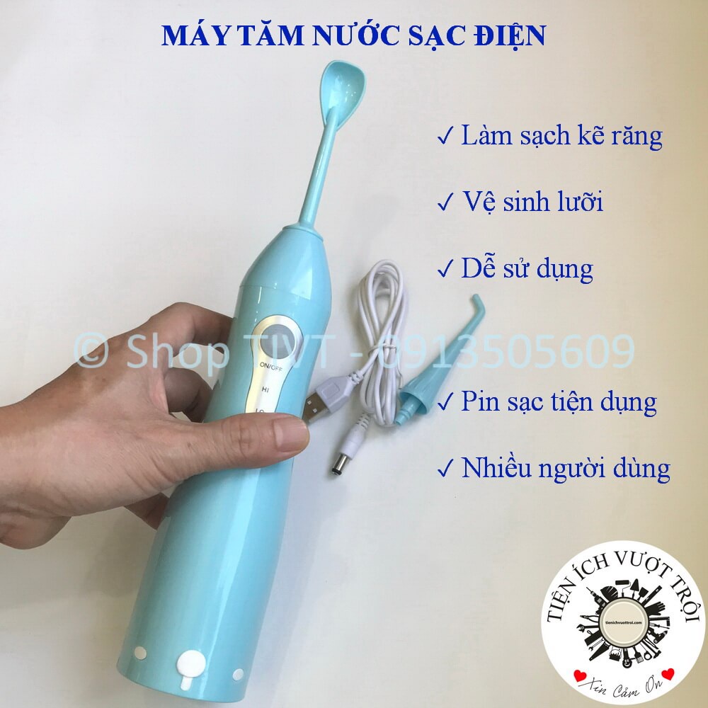 Tăm nước động cơ điện, pin sạc an toàn, tiết kiệm, áp lực mạnh, không ồn, dễ sử dụng, ngăn mảng bám, cao răng-TIVT