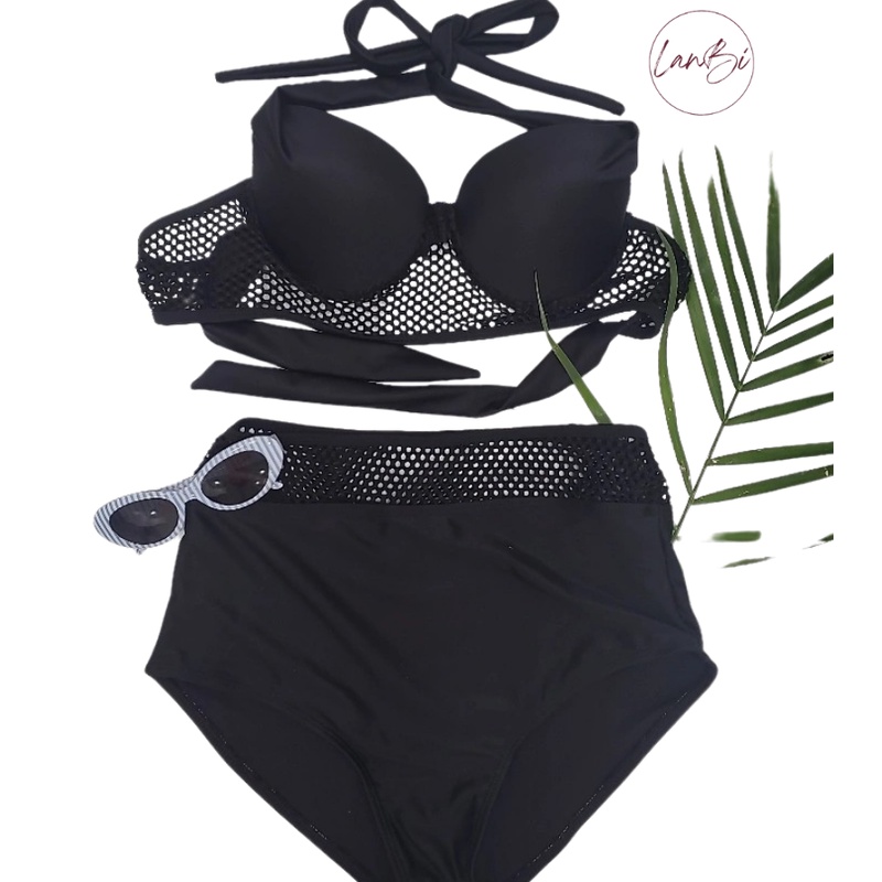 Đồ Bơi Nữ Bikini LANBISHOP Combo Set Hai Mảnh Phối Lưới Kèm Khăn Lanbi-010-1