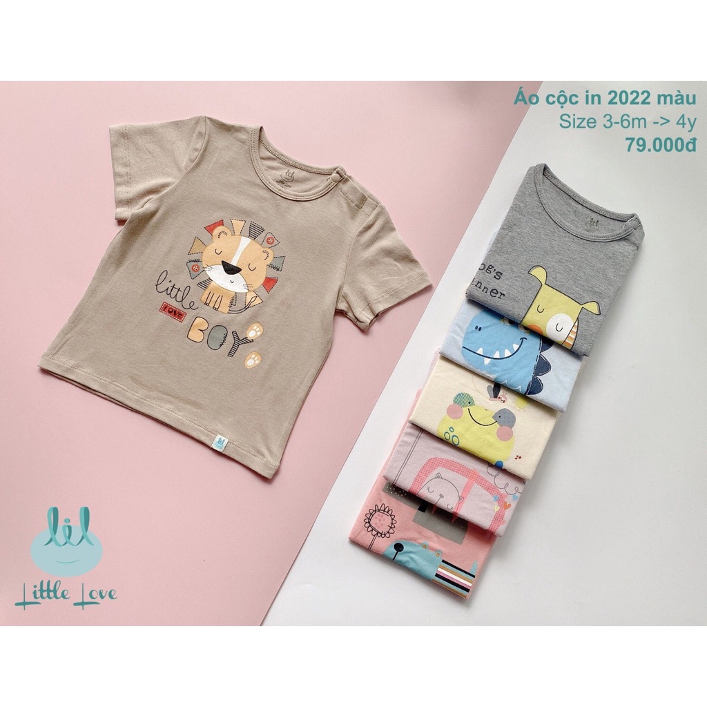 [Mã BMTTC60K giảm đến 60K đơn 50K] Áo cộc cotton cho bé trai và bé gái từ 3m đến 4 tuổi little love (LAC02)