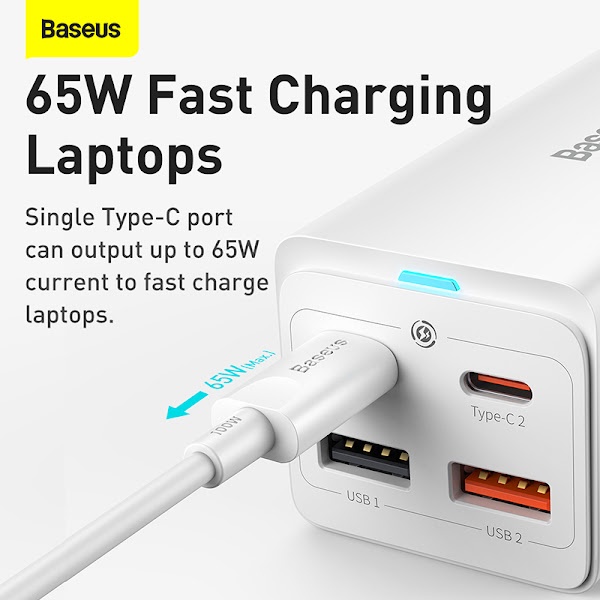 Bộ sạc nhanh 65W Baseus GaN3 Pro Desktop Powerstrip 2AC+2 U+2C (With Mini White Cable Type-C to Type-C 100W(20V/5A) 1m )