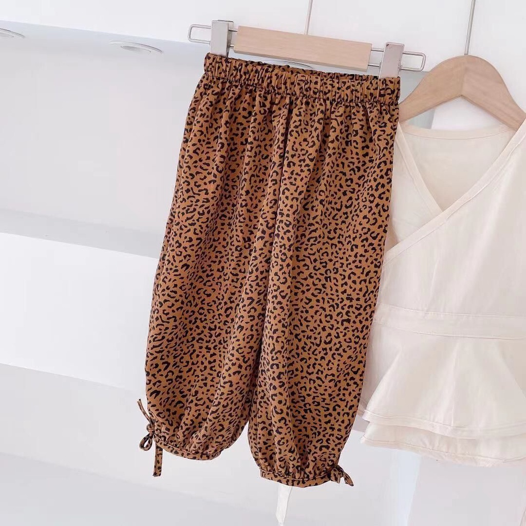 [Babycat] Hàng Có Sẵn Quần Dài In Họa Tiết Da Báo Phong Cách Nhật Hàn Cổ Điển Phong Cách Hàn Quốc Thời Trang Mùa Hè Dành Cho Bé Gái