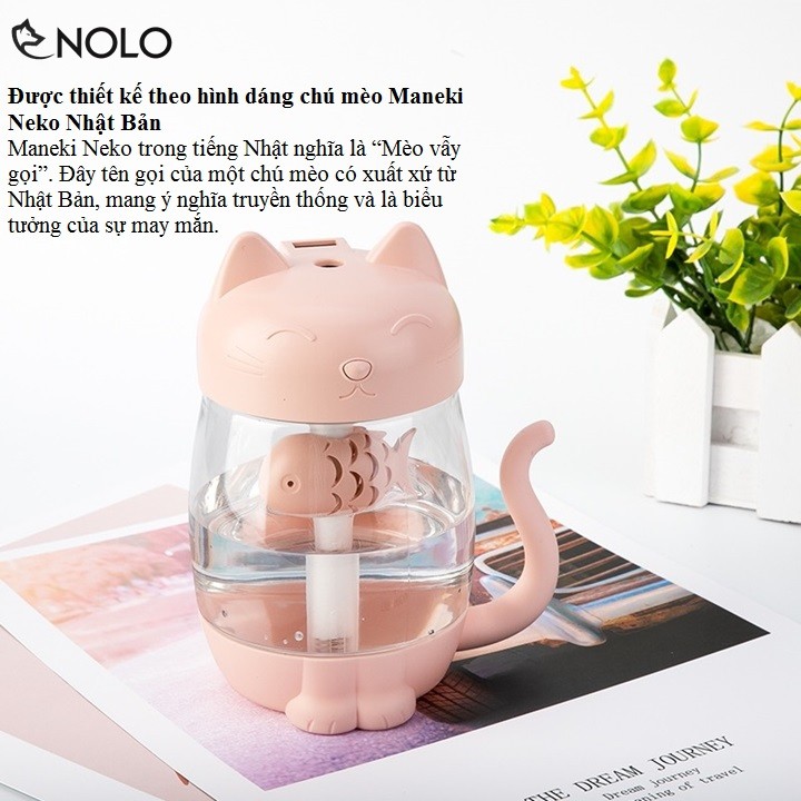 Máy Tạo Ẩm Hơi Nước Có Đèn Ngủ Hình Mèo Maneki Neko 3in1 Có Tặng Đèn, Quạt USB