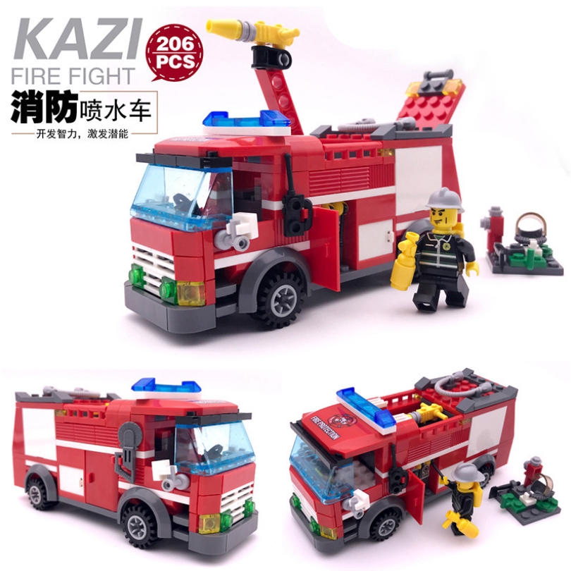 Kai chi 6409 xe tải kỹ thuật xe tải xe cứu hỏa cảnh sát tương thích Lego lắp ráp khối xây dựng trẻ em