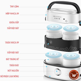 Hộp cơm cắm điện hẹn giờ 2 tầng Life element, 4 bát gốm sứ, giữ nhiệt, hâm nóng và nấu chín thức ăn