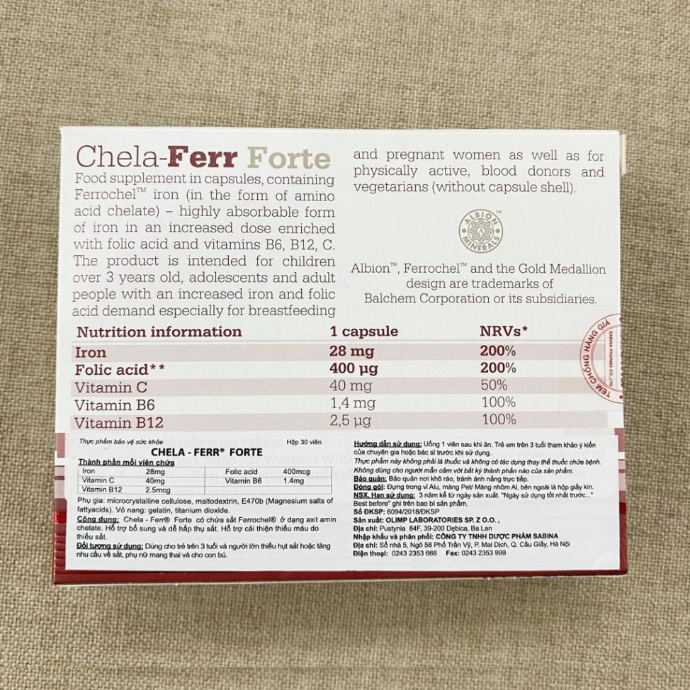 Sắt Chela-Ferr® Forte –Viên sắt cho mẹ bầu và sau sinh hỗ trợ bổ sung và dễ hấp thu sắt hữu cơ