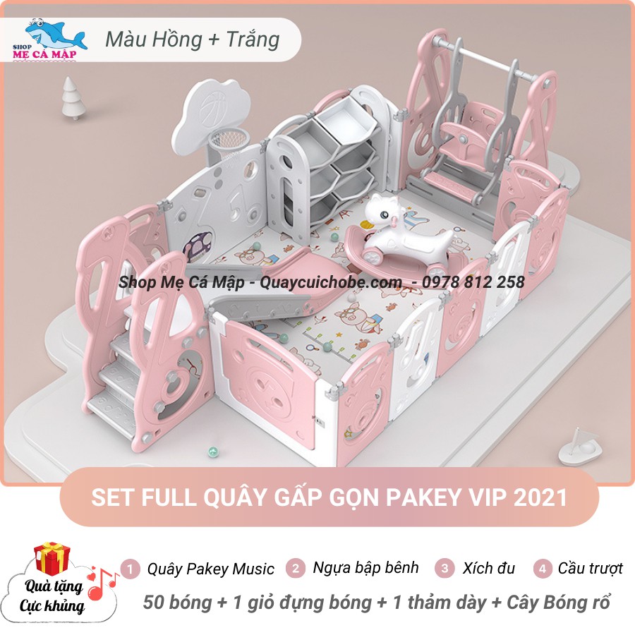 Quây cũi nhựa gấp gọn FULL VIP Pakey có đàn nhạc, 5 phối màu, TẶNG KÈM BỘ BÓNG RỔ, BÓNG THẢM CAO CẤP