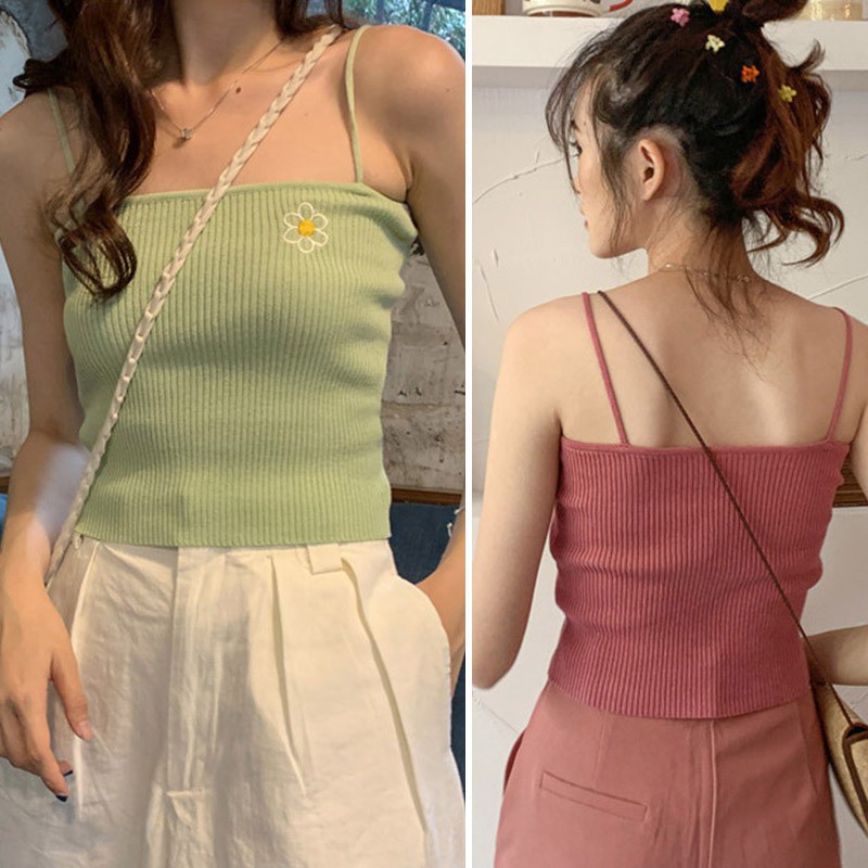 Áo dệt kim 2 dây thêu hoa dành cho phái nữ
