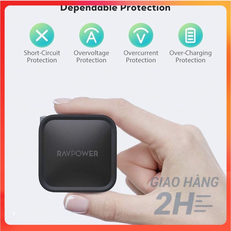 Sạc RAVpower 61W Sạc nhanh Laptop GaN Tech Mã RP- PC112 - ACSTORE