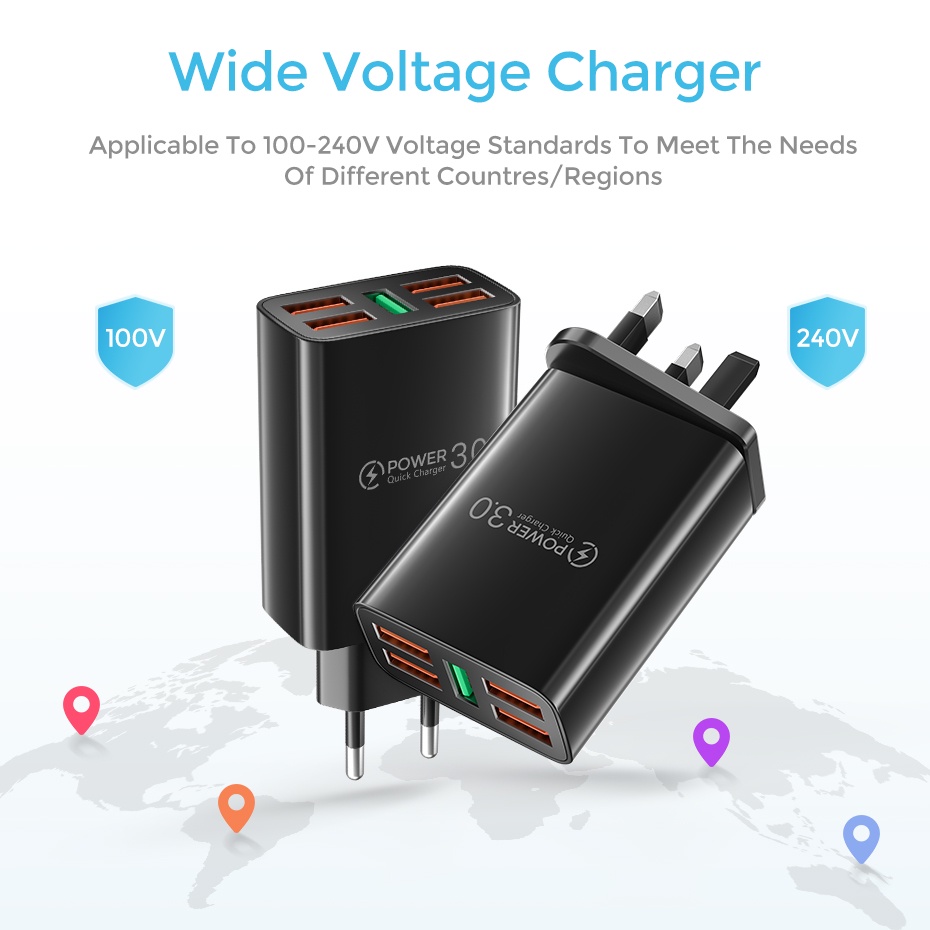 Củ Sạc Nhanh 60W 5 Cổng USB 3.0 Cho Xiaomi Samsung