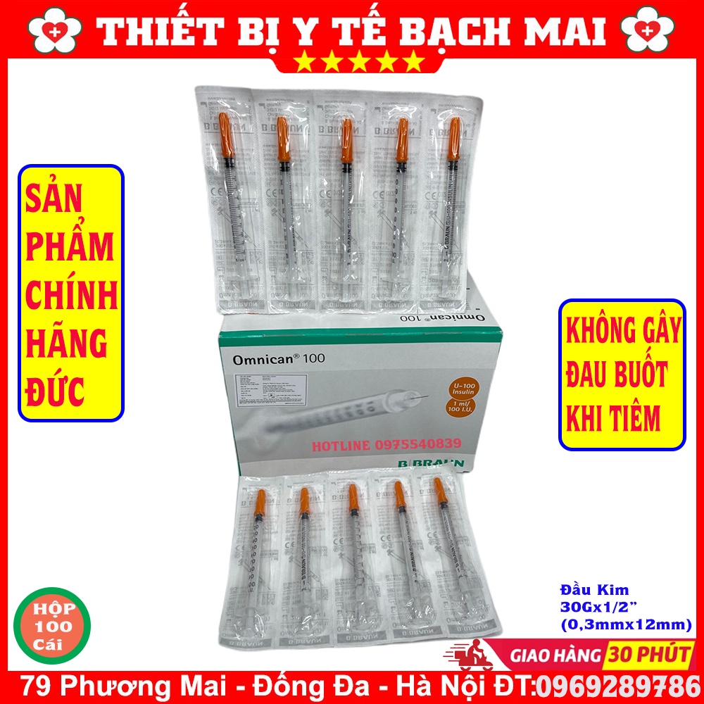 Bơm Tiêm Insulin Tiêm Tiểu Đường, Thẩm Mỹ Omnican BBRAUN 1ml U100, U40 [Hộp 100 Cái, Chính Hãng SX Đức]