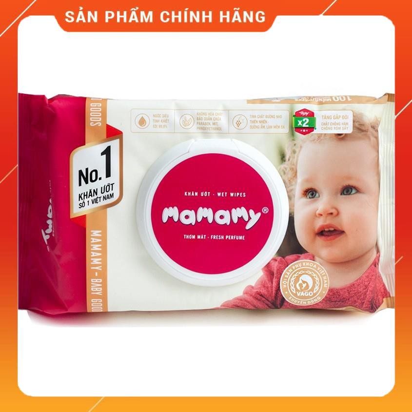 KHĂN ƯỚT MAMAMY MÙI THƠM MÁT, CÓ NẮP (100 TỜ)