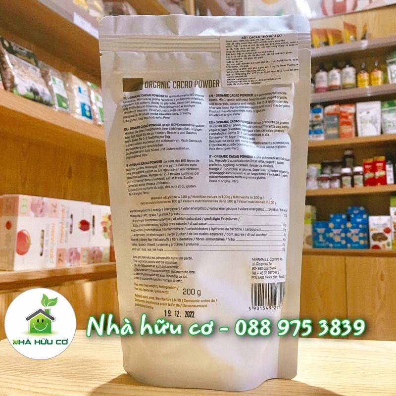 Bột cacao nguyên chất/Cacao thô hữu cơ Diet Food - Organic Cacao Powder - Date: 19/12/2022 - Nhà hữu cơ