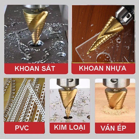 Bộ 3 Mũi Khoan Bước Tháp Tầng Titanium 4-32mm khoan các tấm kim loại sắt, thép, inox,gỗ...