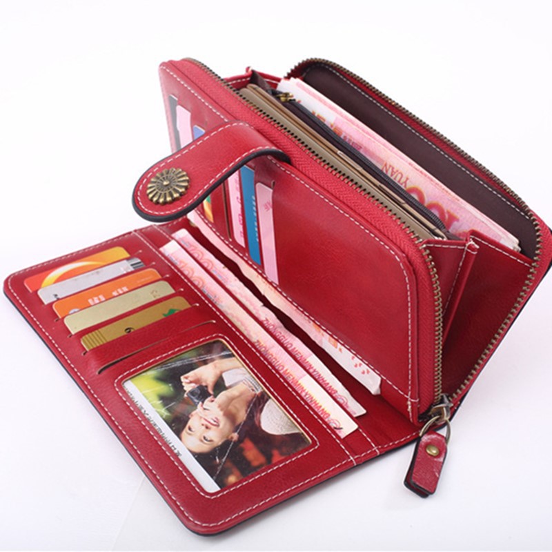 Ví PIERRE LOUES dáng dài khóa kéo cỡ lớn có dây đeo dành cho nữ