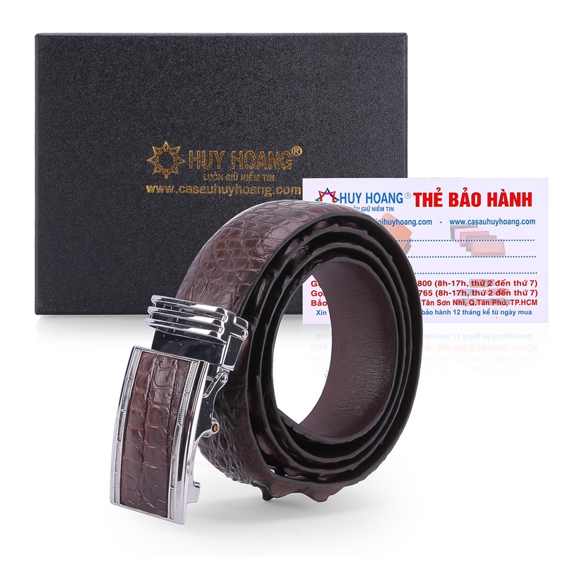 Thắt lưng nam Huy Hoàng da cá sấu gai lưng màu nâu đất HP4244