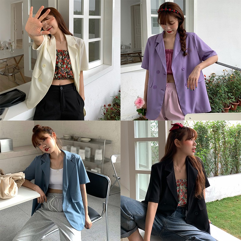 Áo Khoác Blazer Tay Ngắn Dáng Rộng Màu Sắc Kẹo Ngọt Phong Cách Hàn Quốc Cho Nữ | BigBuy360 - bigbuy360.vn