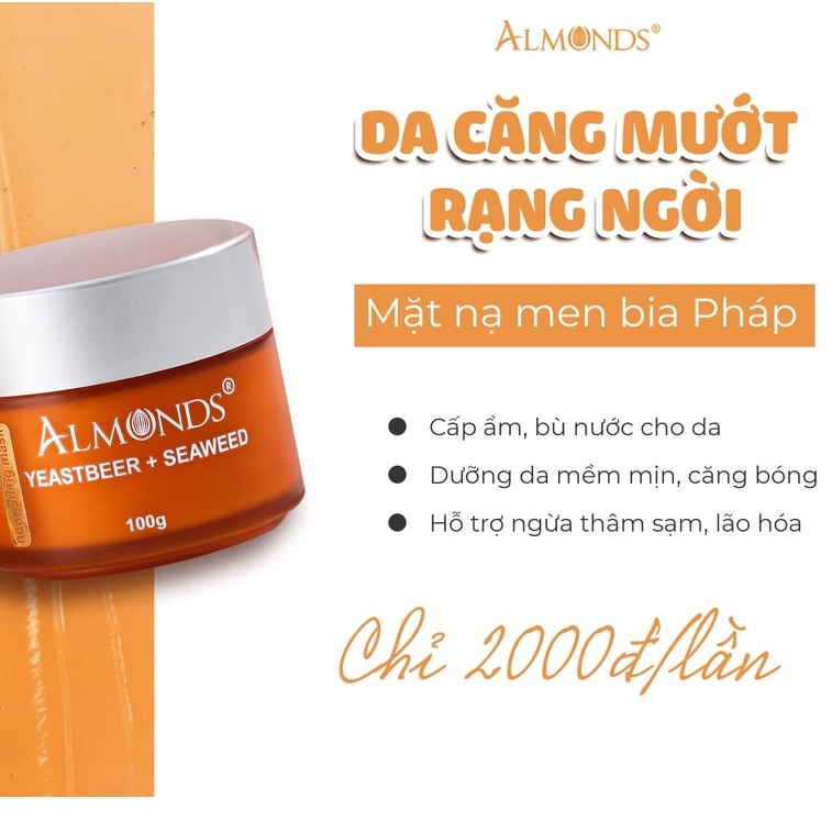 Mặt nạ Men bia cấp ẩm mềm da ALMONDS