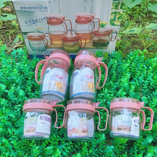 Bộ 5 hủ thuỷ tinh đựng gia vị, bộ gia vị thủy tinh 5 món có tay cầm