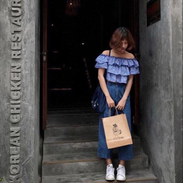 Áo trễ vai 3 tầng bèo