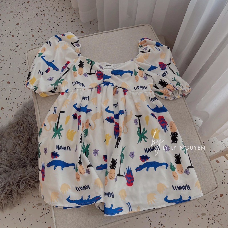 [Mã FAMAYWA2 giảm 10K đơn 50K] 💃 Đầm Babydoll Nữ Cổ Vuông Họa Tiết Váy Cộc Tay Dáng Xòe Ngắn | BigBuy360 - bigbuy360.vn