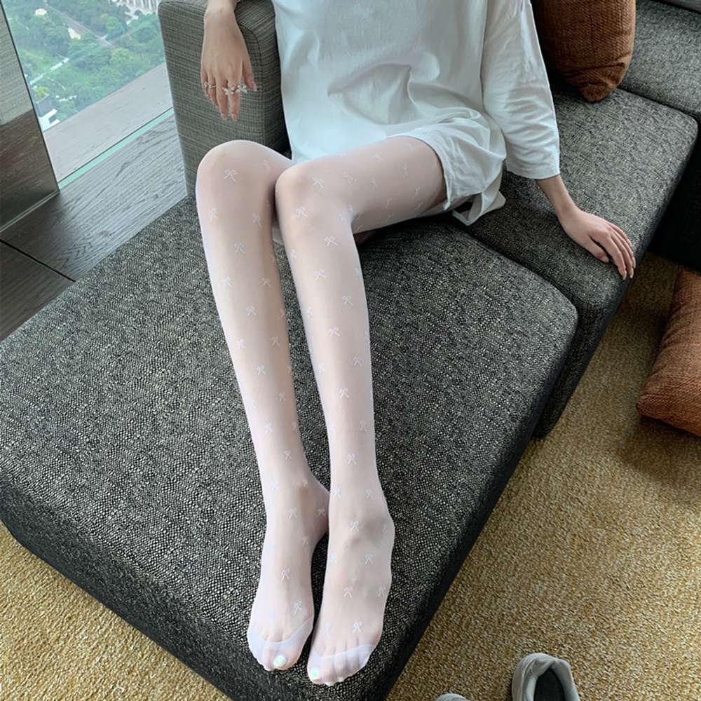 Quần tất dài mỏng xuyên thấu đính nơ màu trắng/đen gợi cảm cho nữ
