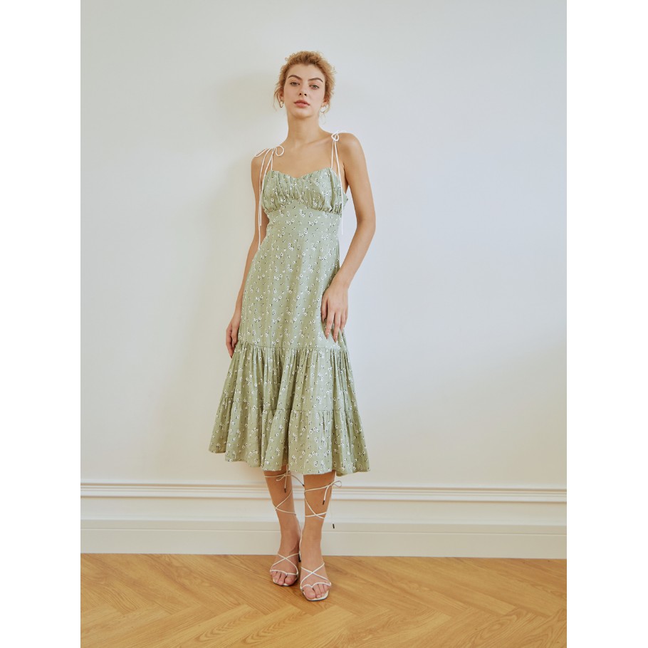 COCO SIN - Đầm 2 Dây Hoa Xanh