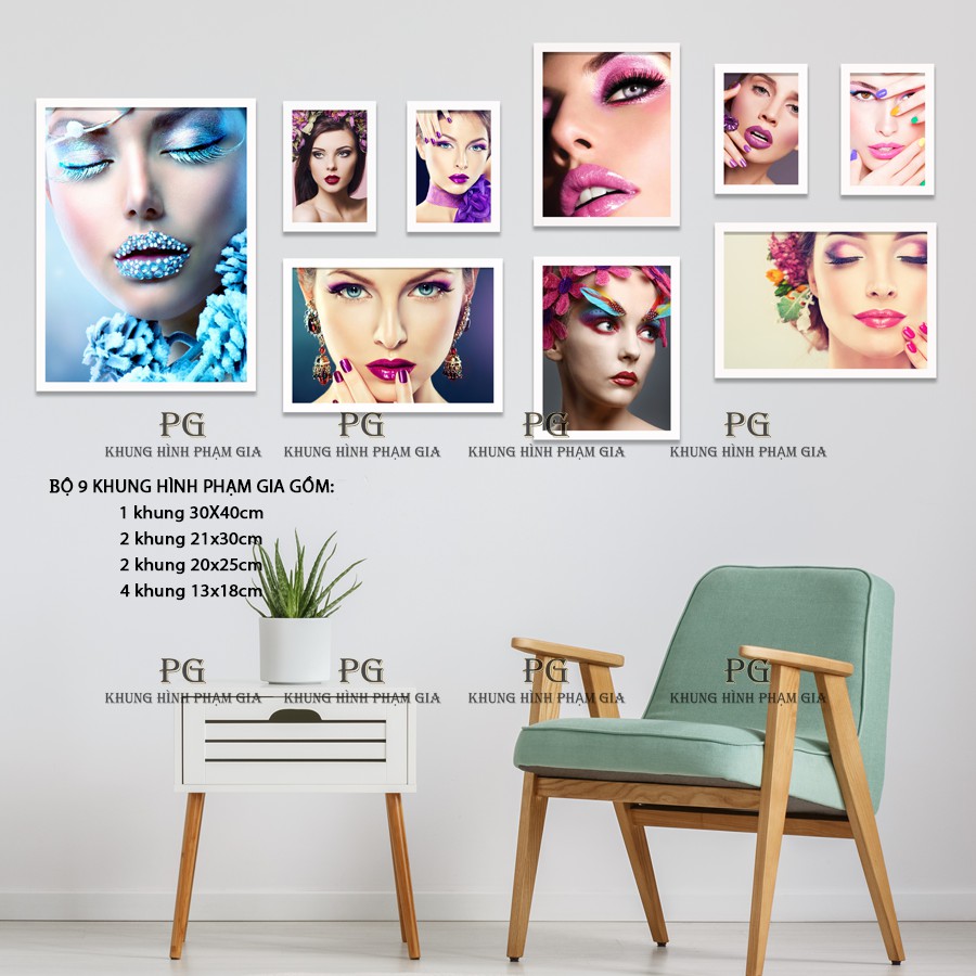 Bộ Khung Ảnh Treo Tường Treo Tiệm Makeup, Trang Điểm Cô Dâu, Salon Tóc, Các Sản Phẩm Làm Đẹp - Khung Hình Phạm Gia PGC26