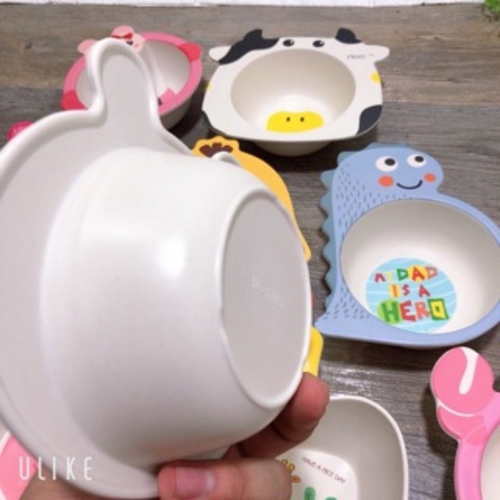 Bát ăn dặm sợi tre cho bé, chén ăn dặm cho bé hình thú đáng yêu