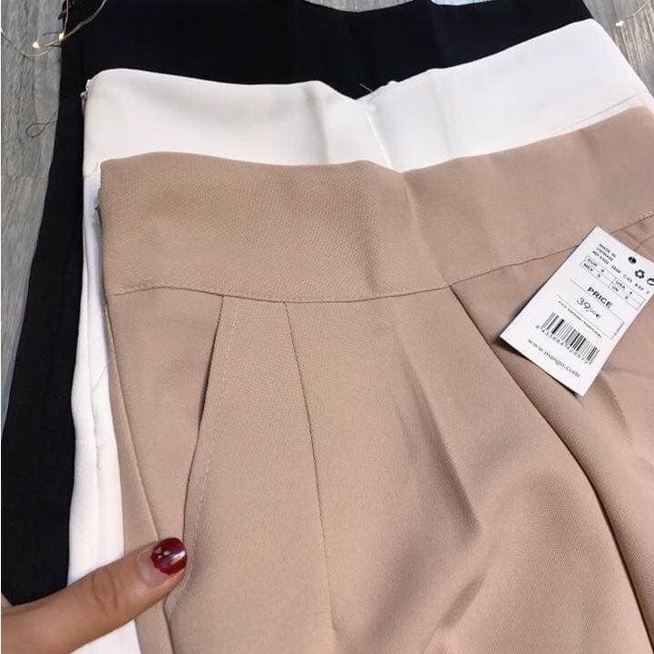 Quần tây ống rộng nữ khóa sườn lưng cao đi học màu đen dáng xuông đứng dài - Quần vải nữ cạp cao công sở vải mềm xuông