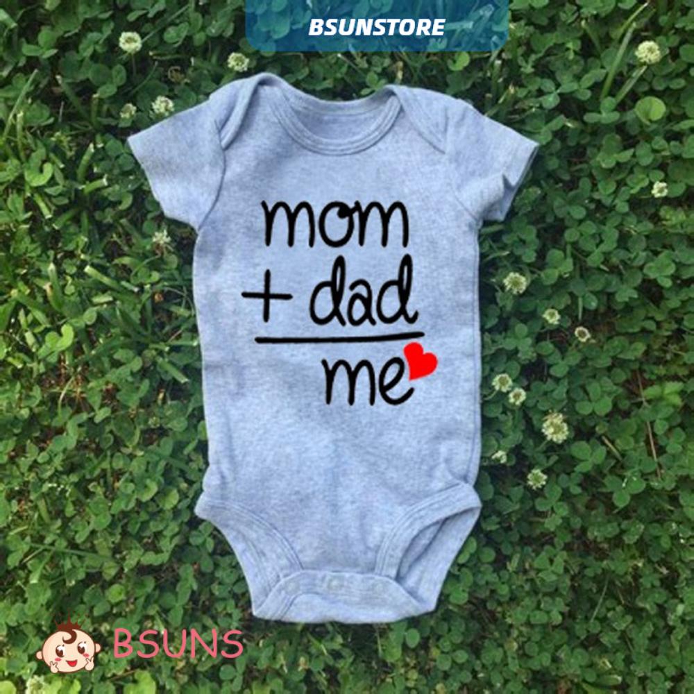 Bộ áo liền quần in chữ Mom + Dad thời trang mùa hè cho bé