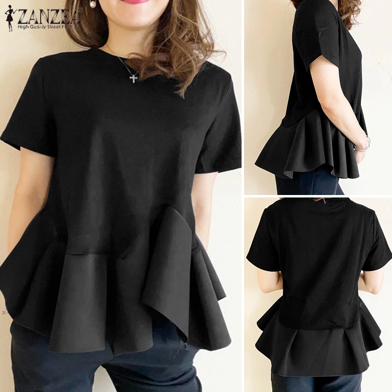 Áo tay ngắn ZANZEA cổ tròn vạt lệch thời trang cho nữ