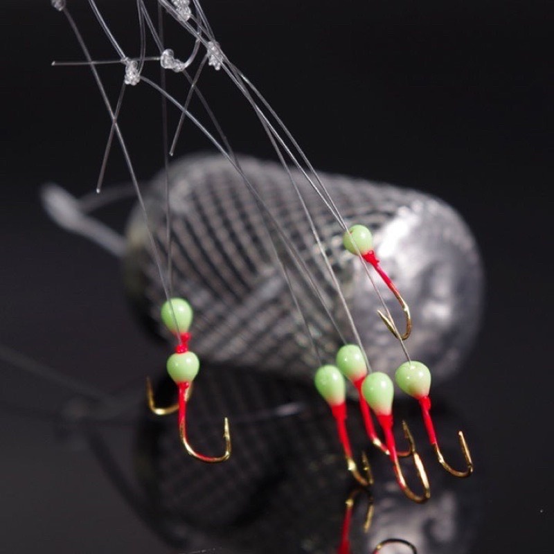 Bộ thẻo 7 lưỡi câu cá mương hồ siêu nhạy có rọ sắt