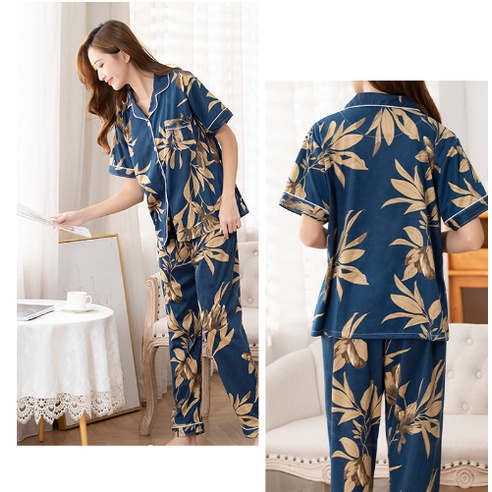 Pijama trung niên nữ chất lụa đẹp B99 - Đồ bộ ngủ pizama, pyjama mặc nhà cho mẹ, người lớn tuổi cao cấp sang trọng