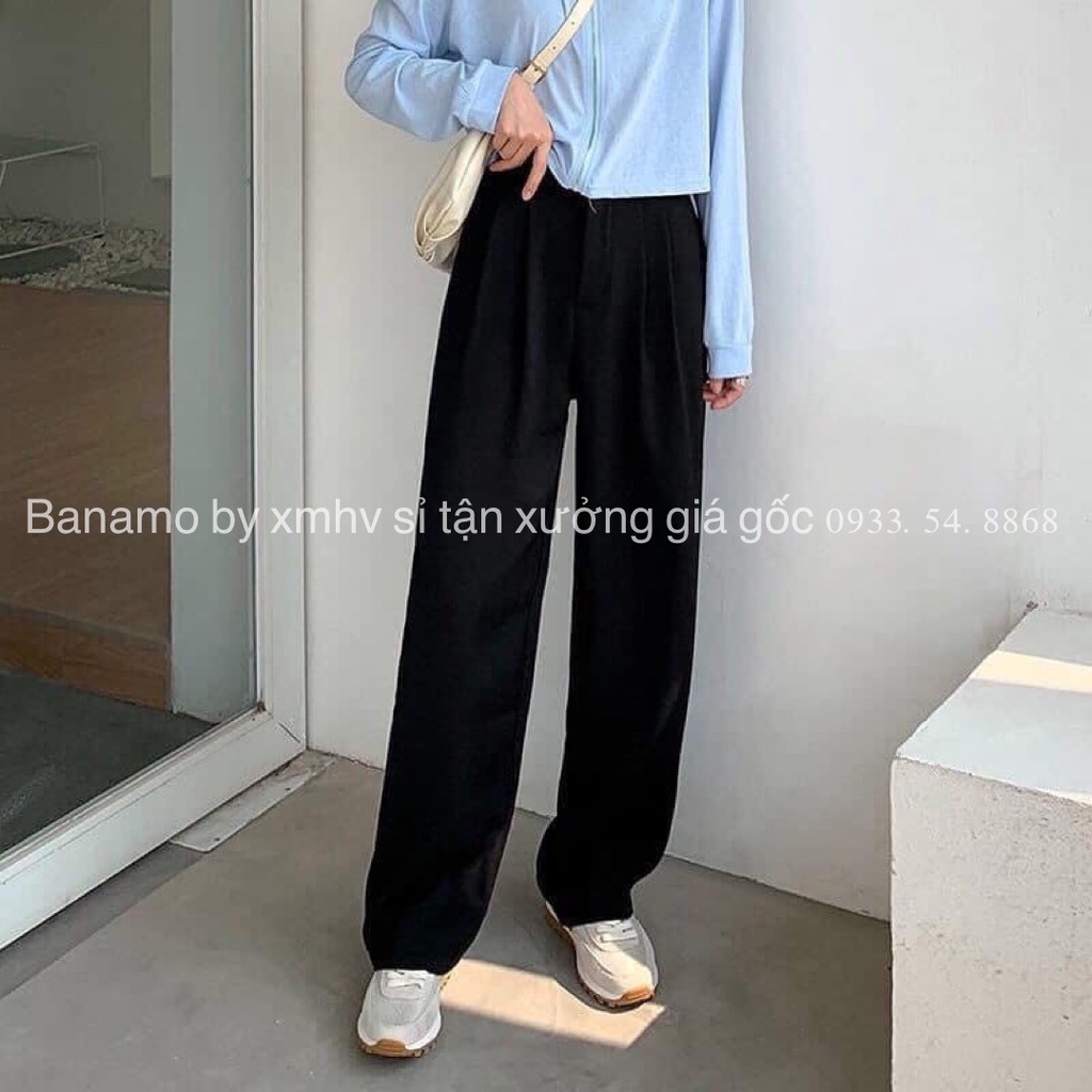 Quần ống rộng suông dài 1 khuy trước cạp cao tôn dáng thời trang Banamo Fashion 933