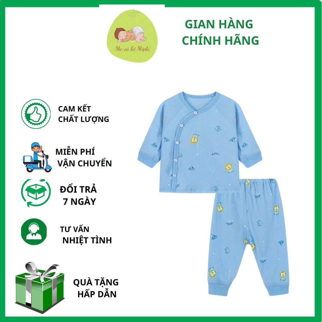 Bộ quần áo sơ sinh Mipbi cùng màu dài tay chất liệu 100% COTTONGCHÍNH HÃNG thấm hút mồ hôi,mềm mại