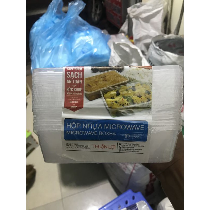 Lốc 10 Hộp nhựa vuông 550ml Microwave của Thuận Lợi