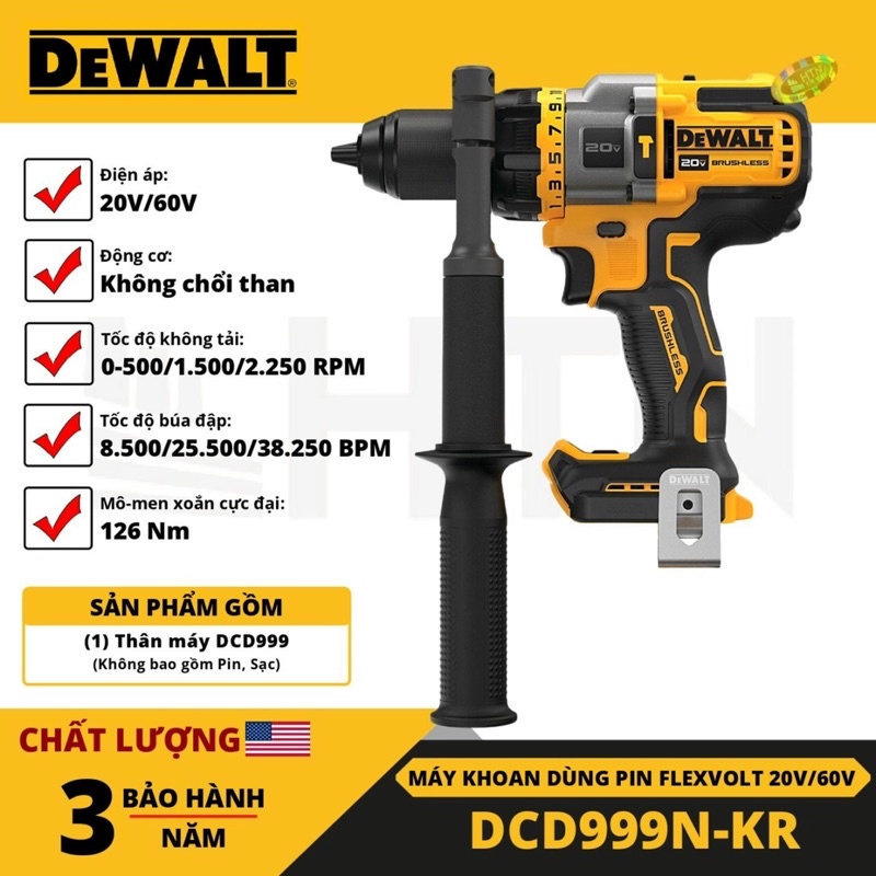 Máy khoan pin rút lõi điều hoà Dewalt DCD 999 < Hàng chính hãng BH 36 tháng)