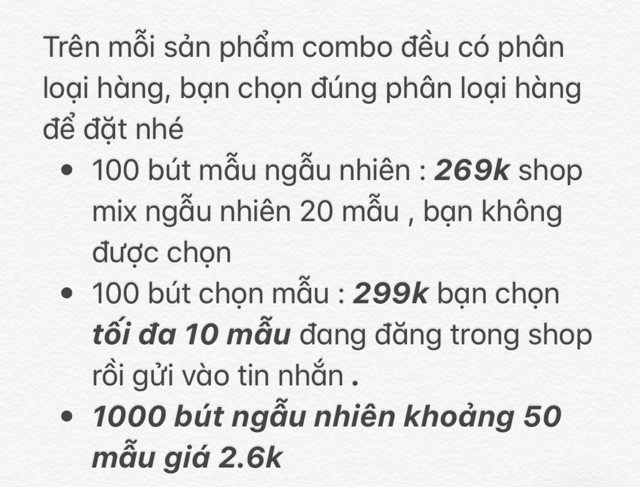 Combo 100 bút mix 20 mẫu (đọc mô tả)