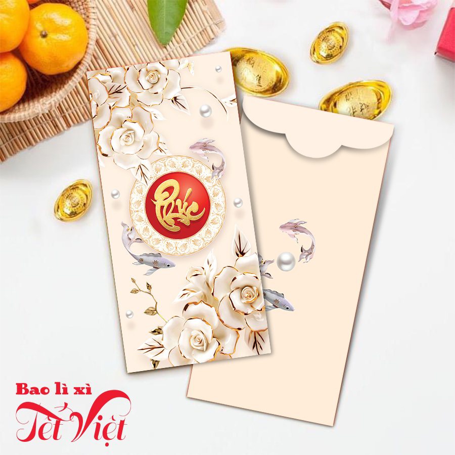Combo 100 Bao Lì Xì Hoa Sen Trắng Phúc Lộc Thọ