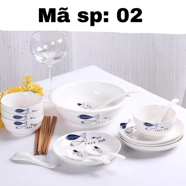 Bộ bát đĩa sứ 18 món in họa tiết decor trang trí (6 mẫu) - VS190